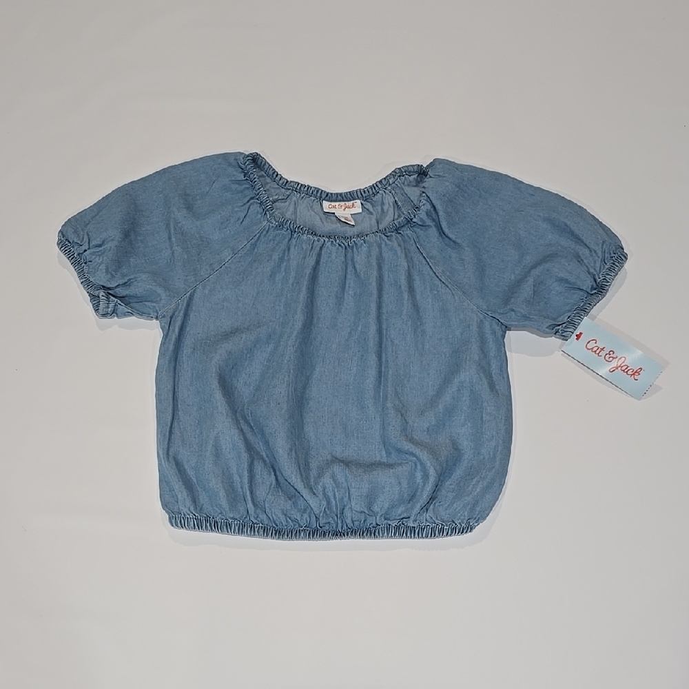 3/$15 Cat & Jack - Girls' Light Wash Chambray Size M (8) Short Sleeve Top